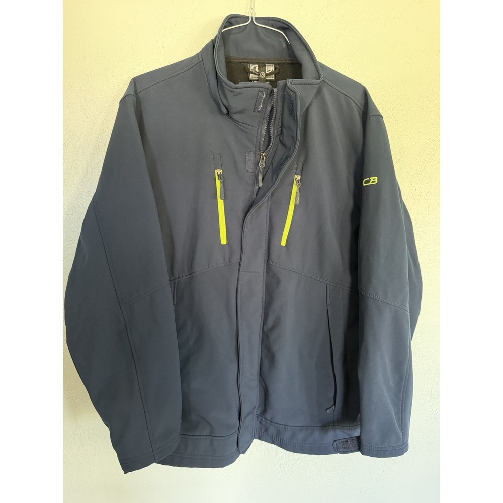 CB Sports Mens Softshell Jacket Navy Blue Neon Green Full Zip Fleece Lined Small